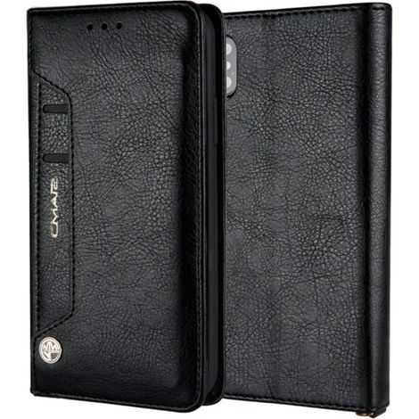 Étui portefeuille magnétique à rabat pour iPhone 15 Pro Max (noir), avec porte-cartes et protection antichoc en cuir. (1/4)