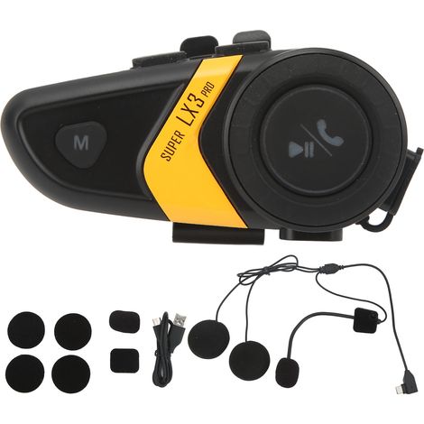 Casque moto kit mains libres Bluetooth 5.0 500m portée système communication universel jaune (1/5)