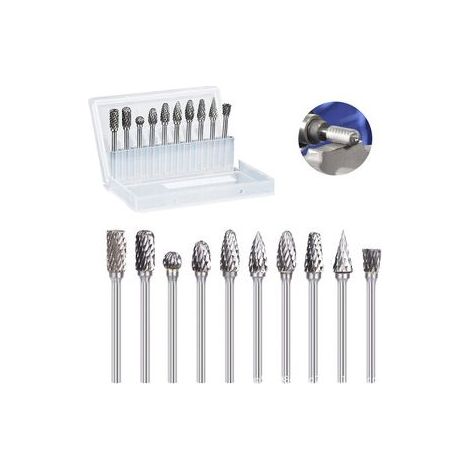 10 fraises en carbure de tungstène double coupe – Tige 3 mm pour défonceuse – Limes rotatives pour sculpture sur bois et racines (1/4)