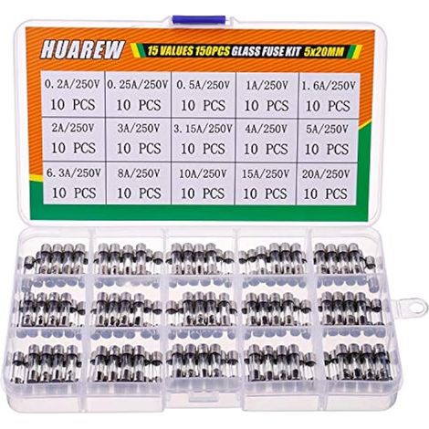 15 valeurs 150 pièces 5x20mm fusibles en verre à fondre rapide 0,2x0,78 pouce 250V tension 0,2 0,25 0,5 1 1,6 2 3 3,15 4 5 6,3 8 10 15 20A ampère Kit de classification (1/5)
