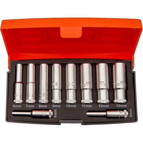 Bahco 10-Piece Metric Deep Socket Set with 1/4-Inch Drive in Polypropylene Case (Model S0810L) (1/2)