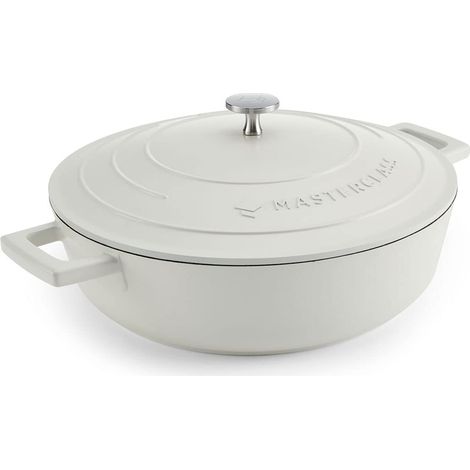 MasterClass Casseruola bassa con coperchio, casseruola da piano cottura a forno a tavola, ultra leggera, conduzione ottimale del calore, 4L, crema (1/4)