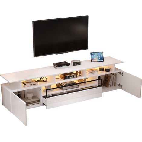 CHICFURN Mueble TV 180x38x45 cm blanco brillante con LED y almacenaje para salón grande (1/5)