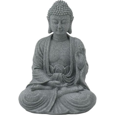 Eosnow Statue de bouddha en grès vert, Sculpture bouddhiste assise, ornement pour salon et cour, 7135K-02