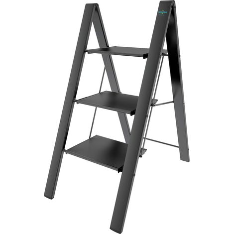 Colombo Leonardo 3 - Scaletta in alluminio anodizzato, 3 Gradini, Portata massima 150 kg, Nero (1/4)
