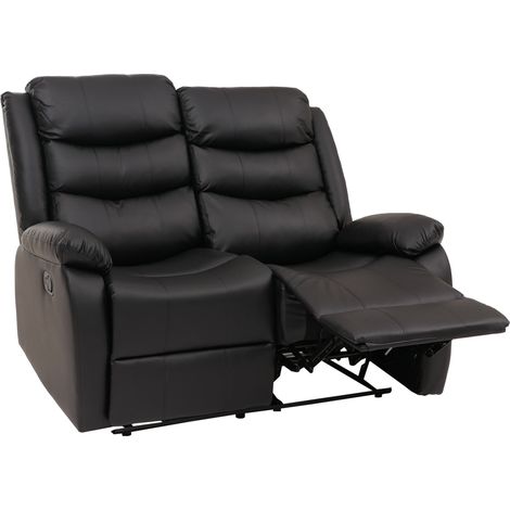 [NON UTILIZZATO] Poltrona cinema 2 posti HHG-422, sedia relax TV con braccioli, funzione reclinabile ecopelle, nero
