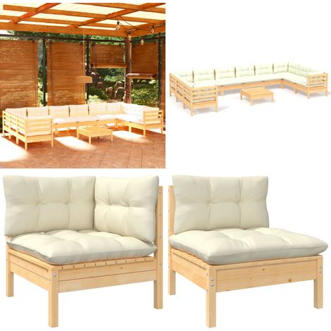 11-tlg. Garten-Lounge-Set mit Creme Kissen Kiefernholz - Gartensessel - Lounge Set - Gartenmöbeln - Outdoor Möbel - Kiefernholz - Home & Living (1/5)