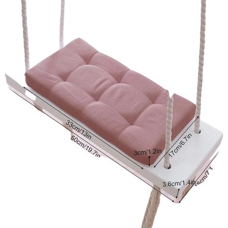 Altalena in legno con sedile imbottito, corda regolabile, colore rosa. (1/2)