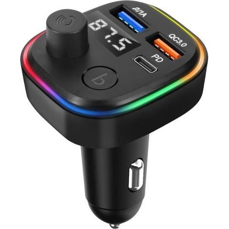 Transmetteur FM Bluetooth - C2 - Chargeur Voiture USB QC 3.0 - USB-C 18W - Noir - Mains Libres (1/4)