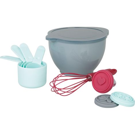 Kit pâtisserie Plastique et silicone - Le lot de 10 pièces : 1 bol mélangeur, 1 couvercle Ø 17.5 cm, 1 fouet, 4 cuillères mesure, 3 embouts en silicone (1/5)