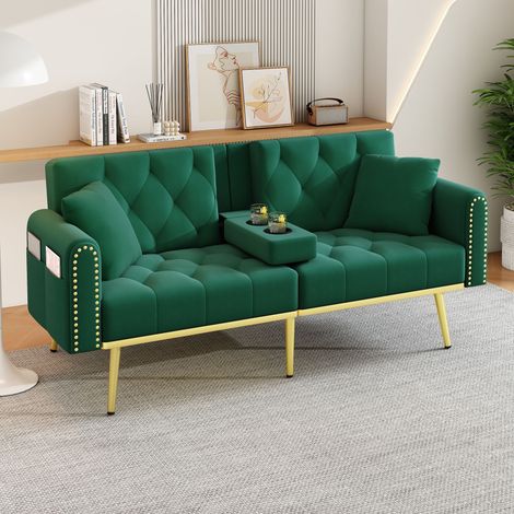 Canapé-lit double convertible avec fonction inclinable, trois positions d'inclinaison et porte-gobelets. Idéal pour le salon, la chambre, la salle de cinéma maison ou la chambre d'amis. Revêtement en  (1/5)