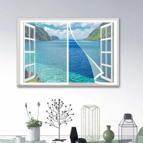 Mosquitera magnética para ventana, cierre automático, sin perforación, compatible con la mayoría de tipos de ventanas y puertas de balcón, color blanco, dimensiones 110 x 130 cm (1/4)