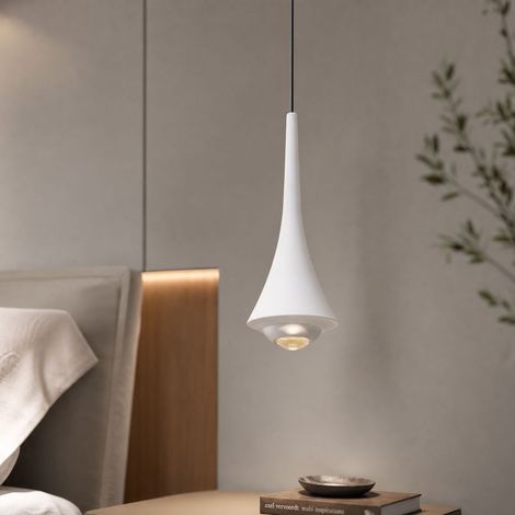 Lampada a sospensione LED regolabile da 8W, corpo in alluminio e diffusore in acrilico, altezza regolabile senza smontaggio, ideale per camera da letto o ufficio, bianca (1/4)