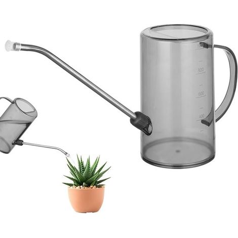 Regadera de plástico con boquilla larga, 1 litro - mini regadera para plantas de interior y exterior, suculentas y flores (gris) (1/4)