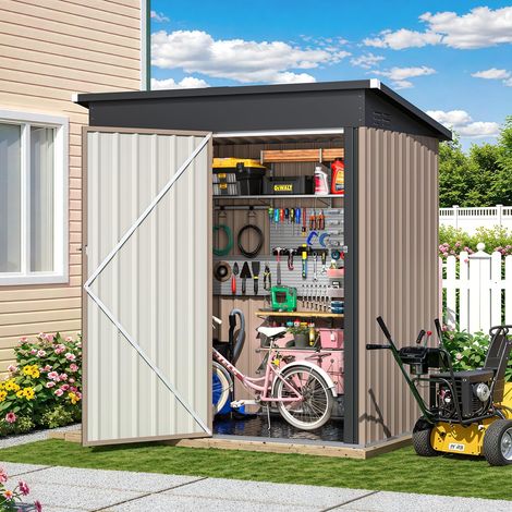 YODOLLA Petit Abri de Jardin Métal, Cabane de Jardin Extérieuravec Toit Incliné, Porte Coulissante & Sol Intégré