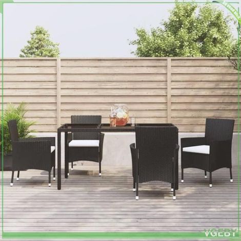 Ensemble à manger de jardin - FAFEICY - 3187318 - Noir - Résine tressée - Table verre trempé 150x90x75 cm (1/5)