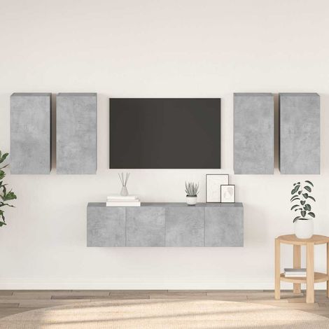 Set muebles de salón TV 6 pzas madera ingeniería gris hormigón