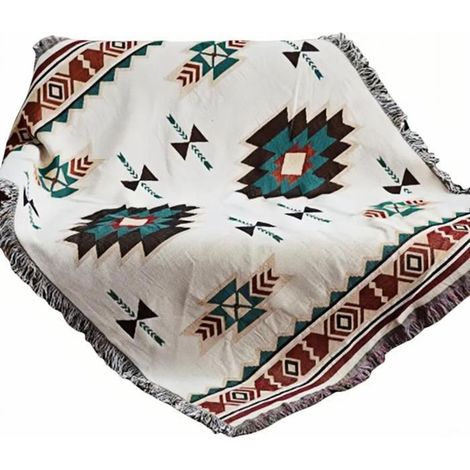 1 pièce Couverture motif tribal, 160 x 260 cm, en coton et polyester, housse de canapé ou jeté de lit, style bohème ethnique (1/4)