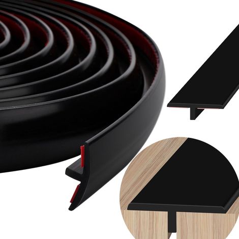 Profile T Seuil en T Transition Sol Seuil de Porte Forte Adhesif(1 Meters) Baguettes de Finition Profil Transition Sol Compatible Avec Tous Les Types De Sols Noir 19.5mm (1/5)