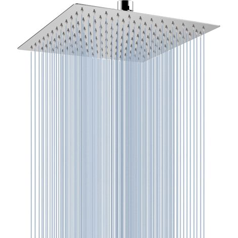 Pomme de Douche au Plafond de 25cm, Pommeau de Douche Carré à Haute Pression en Acier Inoxydable 304 pour une Douche Confortable à Basse Pression d"Eau, Installée au Mur ou Plafond (Chrome) (1/5)