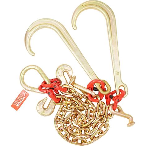 Chaîne de remorquage G80 V Bridle 3/8" x 2' avec crochets J de 15",T et crochets de saisie,capacité de 7800 lbs pour camion plateau (1/5)