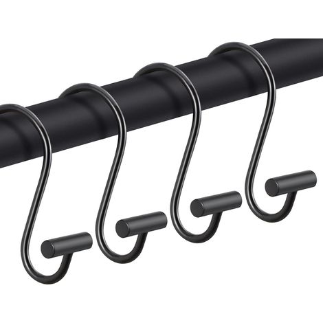 Crochets de rideau de douche noirs, crochets décoratifs pour tringle de douche, lot de 12 crochets haut de gamme.