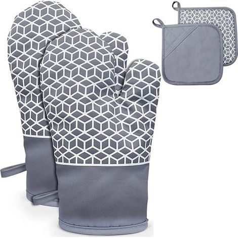 Hitzebeständige Handschuhe, 4er-Set, hitzebeständig bis 230 °C, mit rutschfester Silikontextur, geeignet für Küche und Grill.