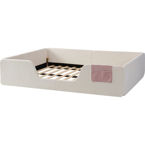 Letto capitonné per bambino 140 x 190 cm beige in velluto con barriera rimovibile