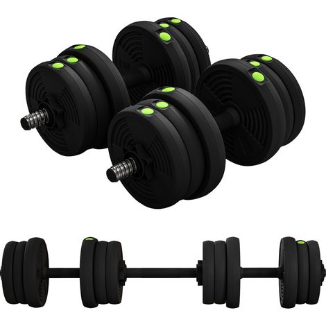 SPORTNOW Set 2 in 1 con Coppia di Manubri Convertibili in Bilanciere Peso 20kg