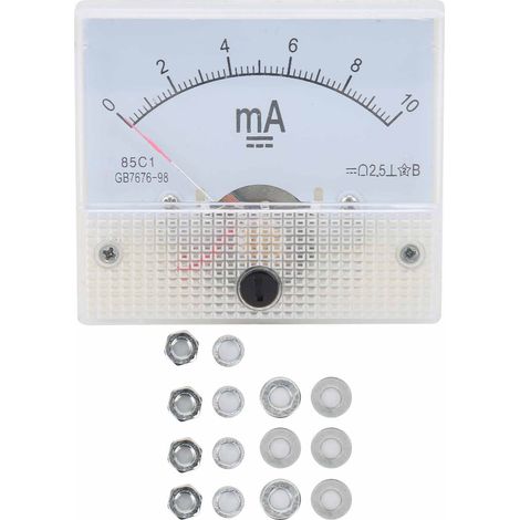 85C1 Amperemètre Analogique DC 0-10mA pour Tableaux de Distribution et Bancs de Test – Inclut 1 Amperemètre et 14 Accessoires pour Montage (1/4)