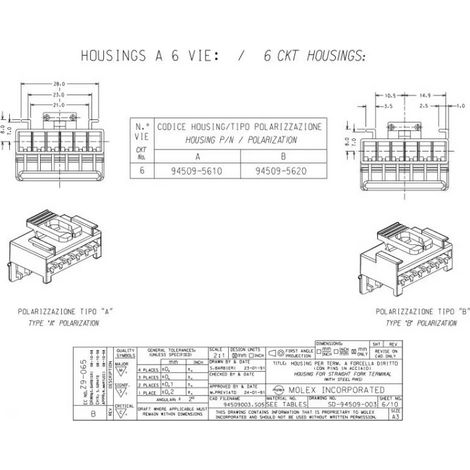 Molex 94509-5610 Embase Femelle 6 voies - Polarisation A