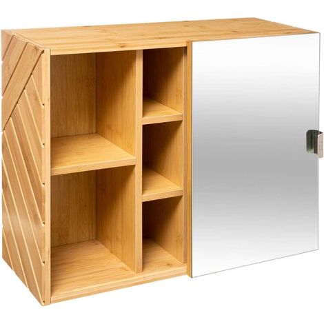 Miroir Coulissant avec Organisateur - Organisateur avec Porte coulissante à Miroir, en Bambou, 54,5 x 21,5 x 45 cm, Marron (1/5)