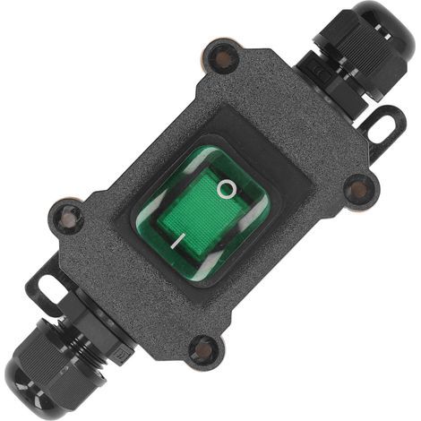 Inline cord switch, 4-pin, 2-position, with rocker button, IP65 waterproof, outdoor rocker switch, green (1/5)