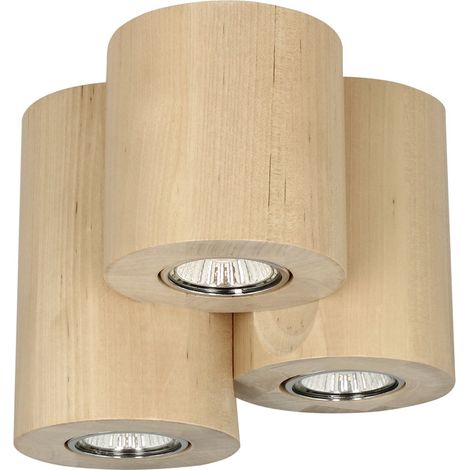 Plafonnier en Bouleau Naturel Design Triple Cylindre pour 3 Ampoule WOODDREAM (1/2)