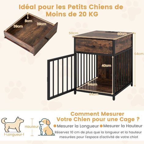 Dog Crate Wooden Kennel with Charging Station Storage Drawer Metal Tubes Indoor Pet Cage Coffee (1/5)