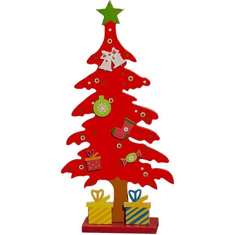 Sapin de Noël en bois, décoration de table ou de terrasse-29.5X9.5X5CM-Red (1/2)
