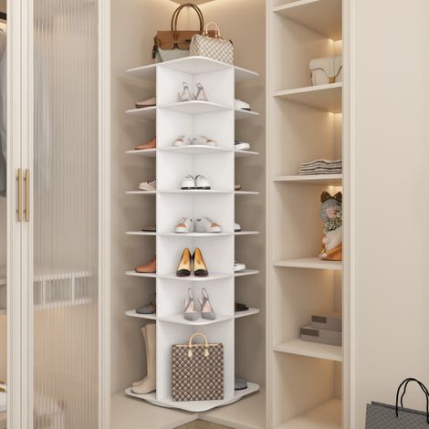 Étagère à chaussures rotative à 7 niveaux , présentoir à chaussures rotatif à 360°, pour chambre, salon, entrée, dressing, blanc