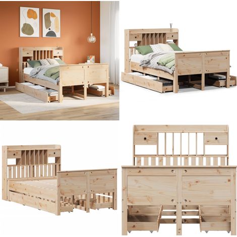 vidaXL Lit bibliothèque sans matelas 135x190 cm bois de pin massif