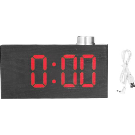 Réveil numérique LED de bureau avec port USB, thermomètre électronique et imitation bois rouge (1/5)