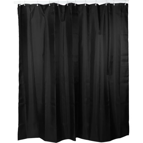 Rideau de douche en polyester imperméable housse style design moderne 200x180 cm noir avec 12 crochets ABS pour salle de bain (1/5)