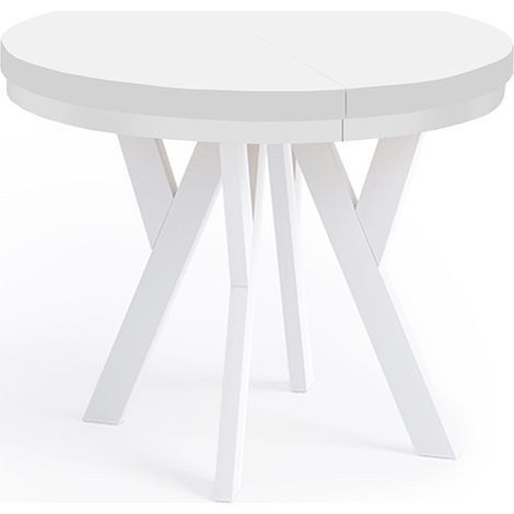 Table de salle à manger ronde extensible PERO avec cerclage métallique, style loft, scandinave, diamètre : 100 / 150 cm, couleur : blanc (1/4)