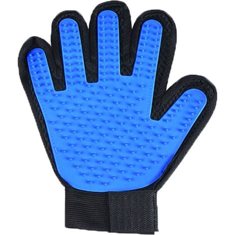 Gant de toilettage bleu pour animaux de compagnie, pour droitier, 23 x 17 cm, 1 gant, convient aux brosses de toilettage pour chiens et chats. (1/5)