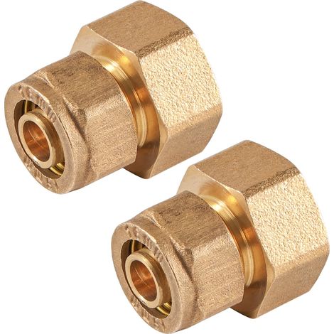 Lot de 2 raccords à vis, 16 mm x 3/4" IG, raccord droit de compression en laiton, raccord à vis pour tube composite en aluminium et tube composite multicouche DVGW (1/4)
