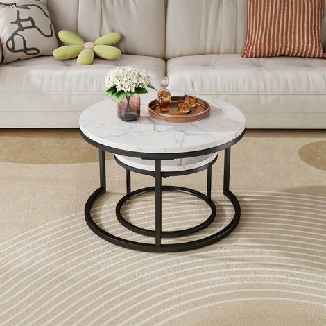 Set di 2 tavolini nidificabili effetto marmo bianco, design moderno e salvaspazio (1/4)