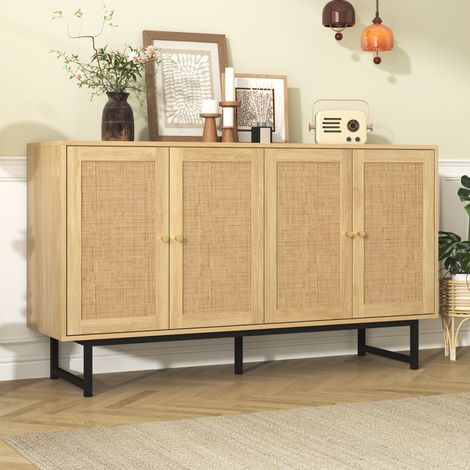 DESMIU Buffet et enfilade 4 portes, étagères réglables, poignées dorées, pour salon, salle à manger et entrée (1/5)