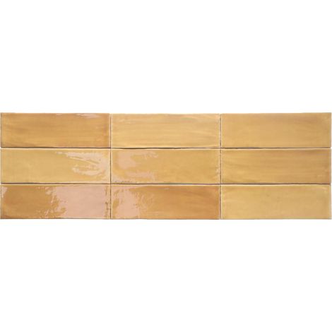 Kollektion Tabarca Honig 7,5x23 cm – Glänzende Wandfliese in Zellige-Optik (1/2)