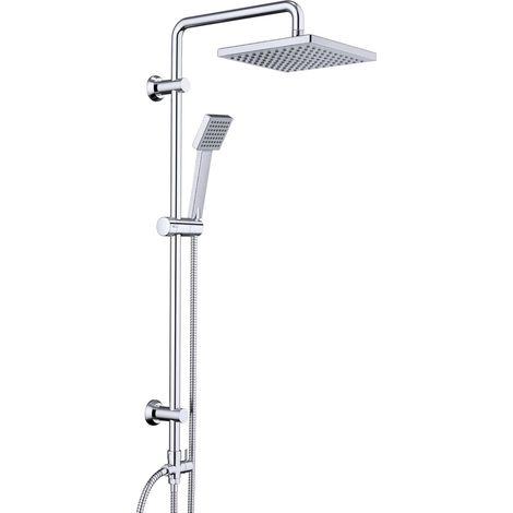 Colonne de Douche Acier inoxydable avec Douchette Salle de Bain Réglable en Hauteur, Ensemble Douche Pluie Murale sans Robinet, Pommeau Douche ABS 20x20 cm Chromé (1/5)