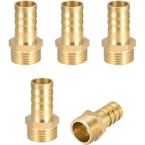 5-piece Brass Barbed Hose Fitting Connector 12mm Barbed 3/8 & 34 G Male Garden Hose Fitting, Brass Barbed Connector for Water Pump (1/4)