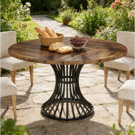 Tavolo da pranzo rotondo 107/73 cm in MDF e metallo, stile retrò con grande piano (1/5)