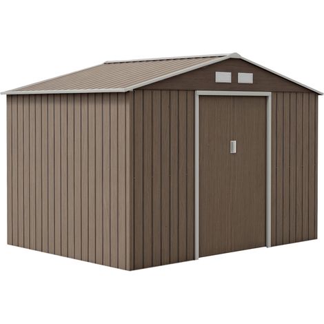 Abri de jardin de 4,9 m² (277 x 195 x 192 cm) avec 2 portes coulissantes, toit en pente et 4 fenêtres imitation bois (1/5)